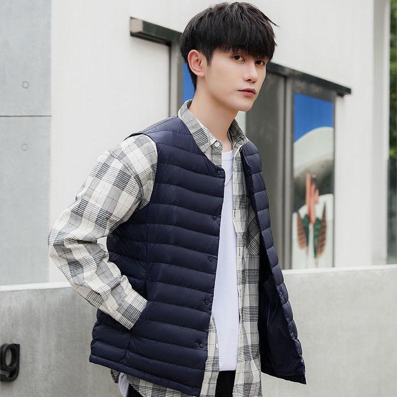 Men's Lightweight Collarless Down Vest for Autumn/Winter - Plus Size, V-Neck, Shoulder Cape.