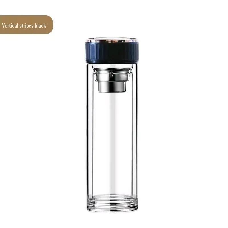 Threaded Double-Layer High Borosilicate Glass Tea Cup with Custom Logo and Screw Cap
