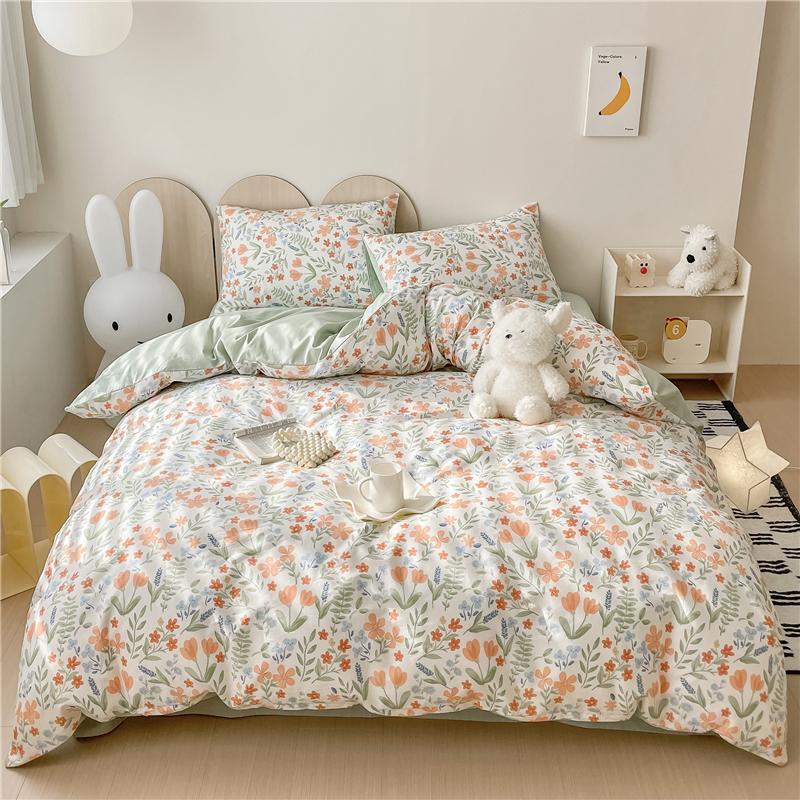 3Pcs Vintage Floral Plaid Pattern Duvet Cover Set 100% Cotton Ultra Soft Comforter Cover with Zipper Flowers Queen Bedding Set