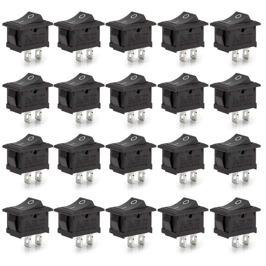 20 Pcs Environmental Protection Boat Rocker Switch AC 6A/250V 10A/125V 2 Solder Lug SPST On/Off 2 Pin Mini Boat Rocker Switch for Electrical Products