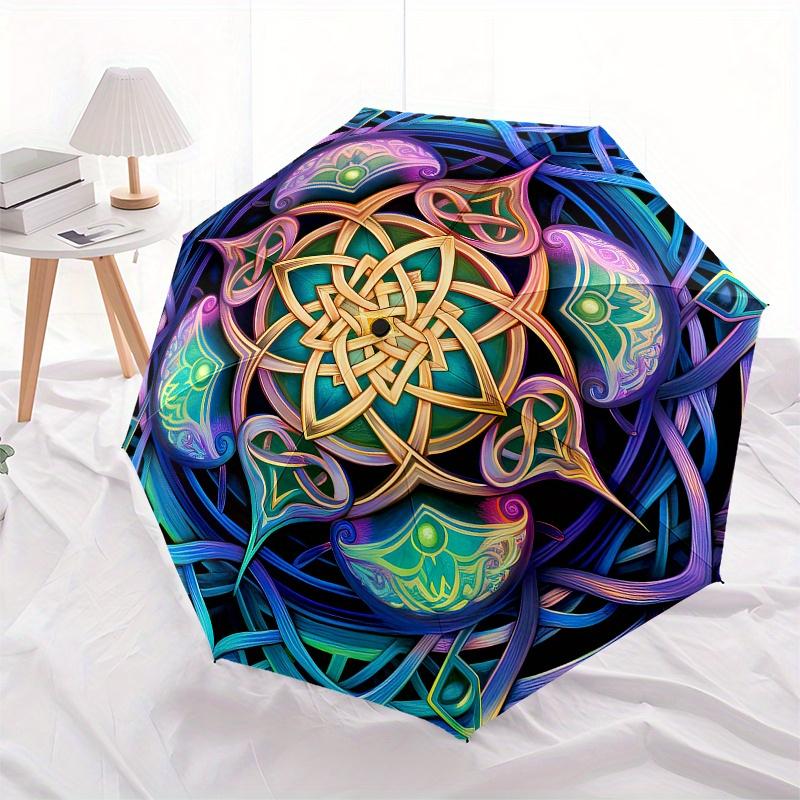 Colorful Mandala Art Print: Vibrant Circular Design for WallsUmbrella, Portable 3-Fold Compact Umbrella for Men & Women Gift