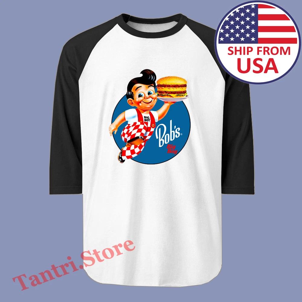 Bob s Big Boy Burger Men s Raglan White Black Size S to 2XL XL