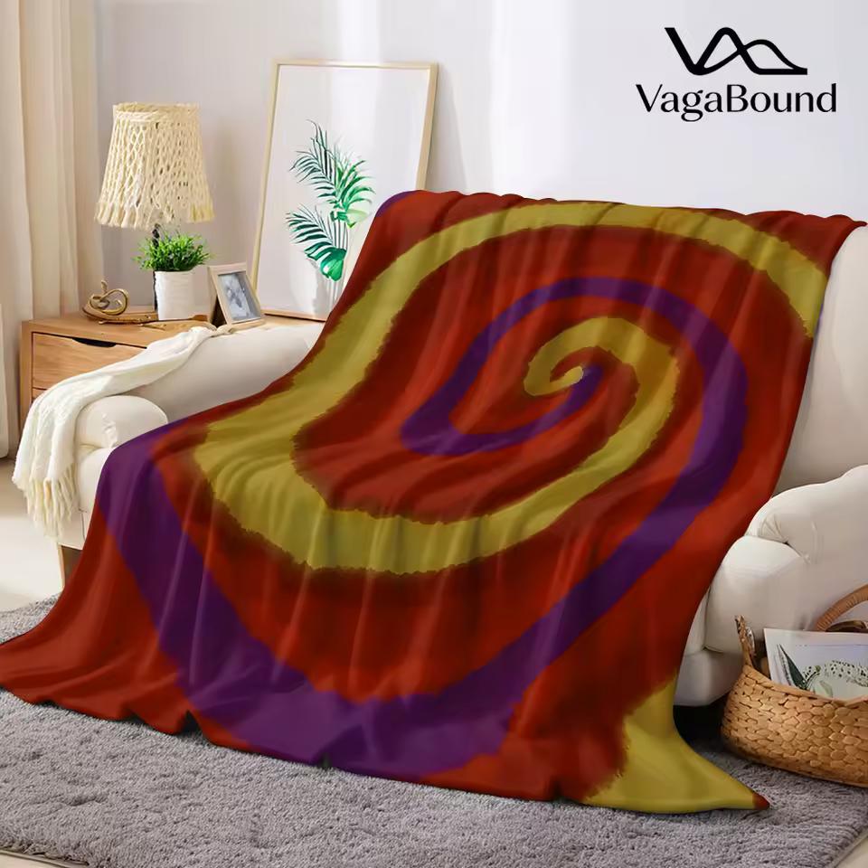 Retro Warm Tiedye Swirl Flannel Blanket Warm Soft Halloween Christmas Decorative Couch Warm Cozy All-Season Gift