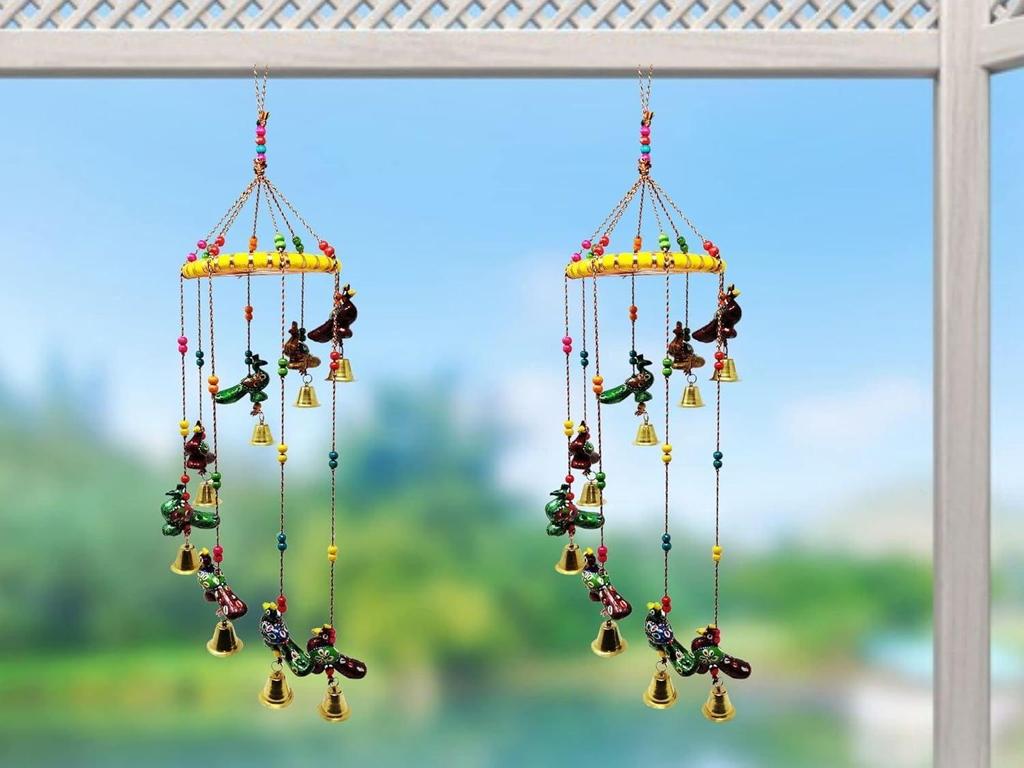 Colored Bell Wind Chime, Door/Wall Hanging Decorative Showpiece/Wall Hanging/Home Décor/Corporate Gift (Pack of 2, Peacock)