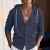 Camicia casual da uomo a tinta unita a maniche lunghe con cappuccio e cardigan con coulisse