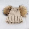 Kids Knitted Beanie Hat With Double Pom Poms Striped Ribbed Cuffed Winter Warm Boys Girls