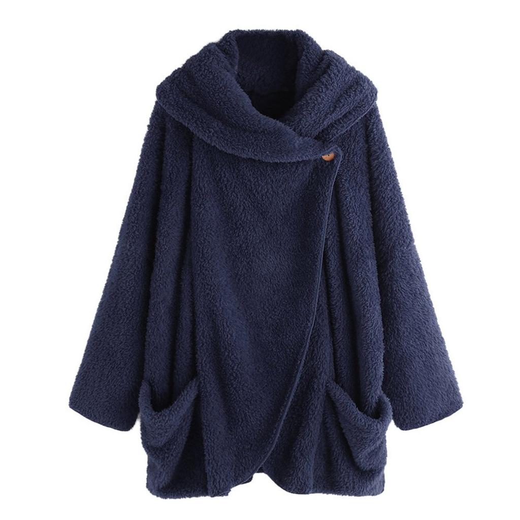 Women's Fashion Solid Color Casual Loose-fitting Fleece Collared  Sleeve Cardigan Jacket
