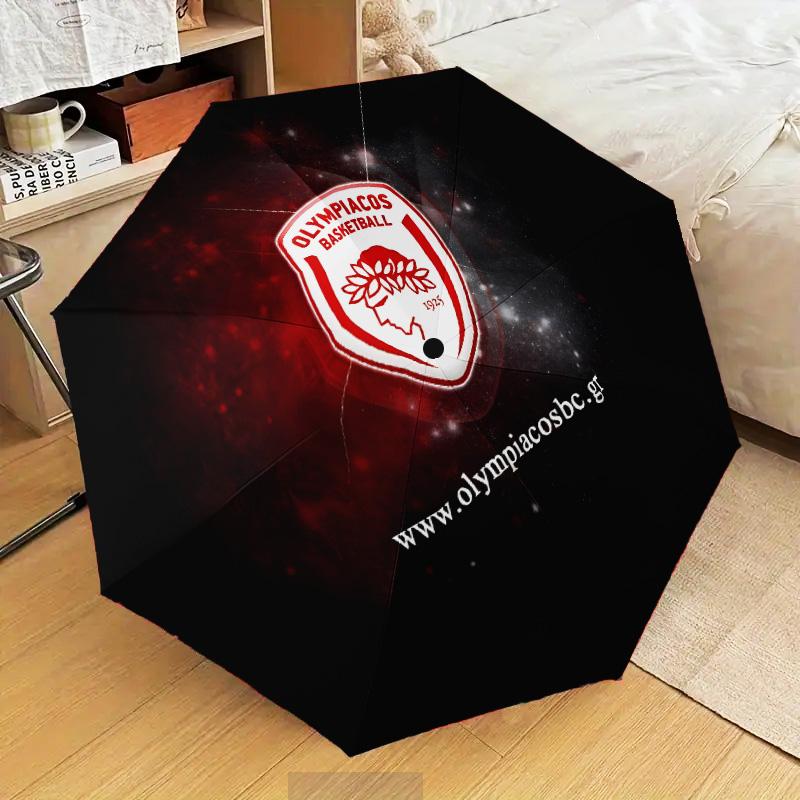Olympiacos Fc Crest Design Automatic Folding Umbrella - 8-Rib Travel Umbrella with Auto Open/Close & Portable Gifts for holidays or birthdays