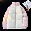Men's White & Purple Color Block Puffer Jacket Stand Collar Warm Winter Coat
