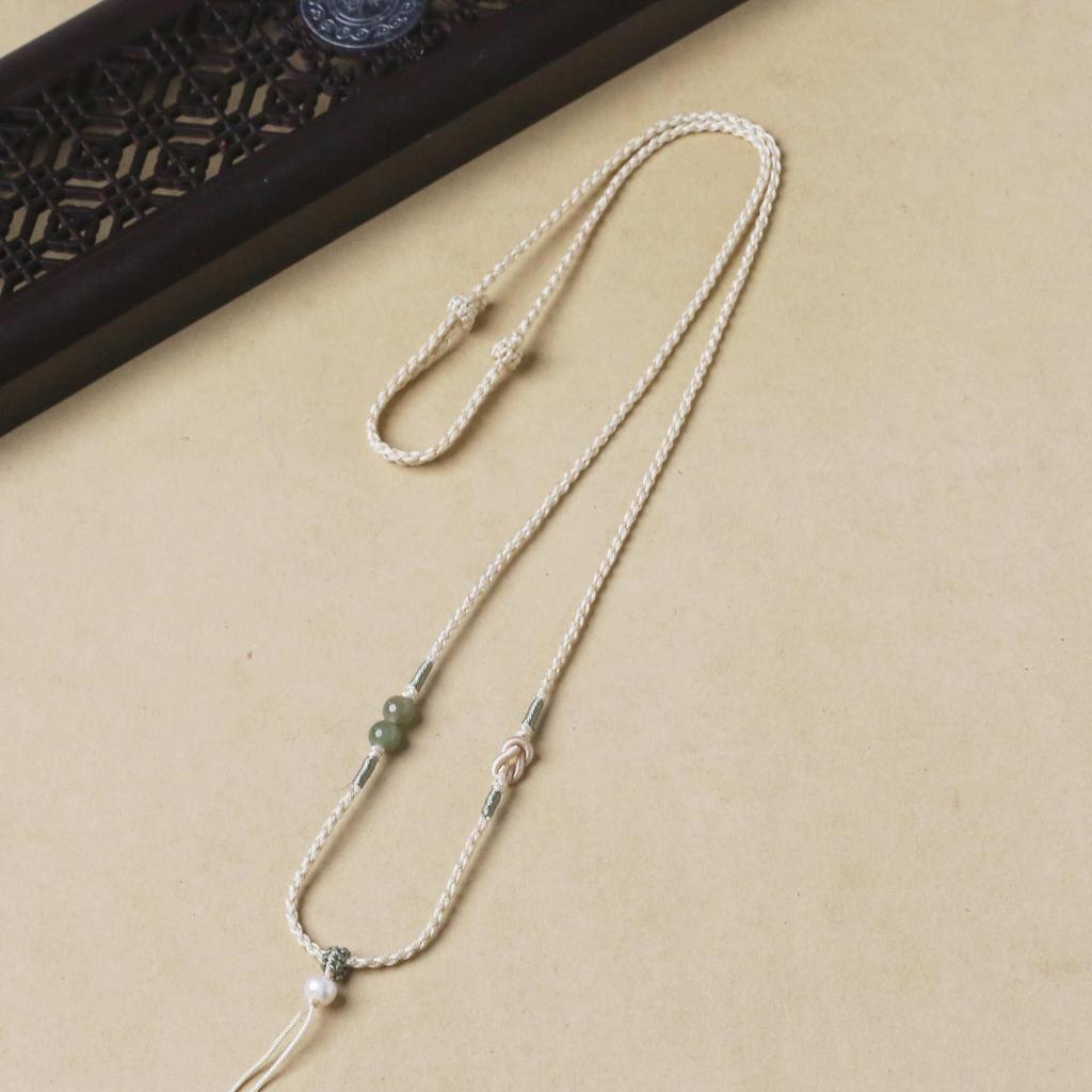 Elegant Hand-Woven Jadeite Pendant with Gold Amber Peace Buckle - Adjustable Women's Lanyard