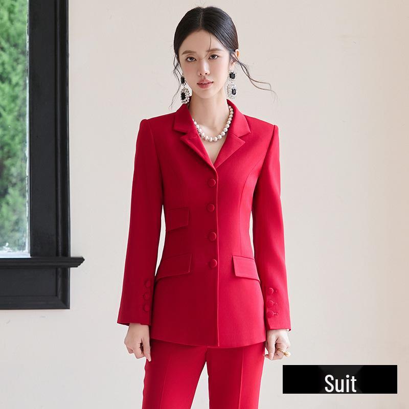 Women's Elegant Chinese Red Suit - 2025 Acetate Formal Wear for Banquets & Events