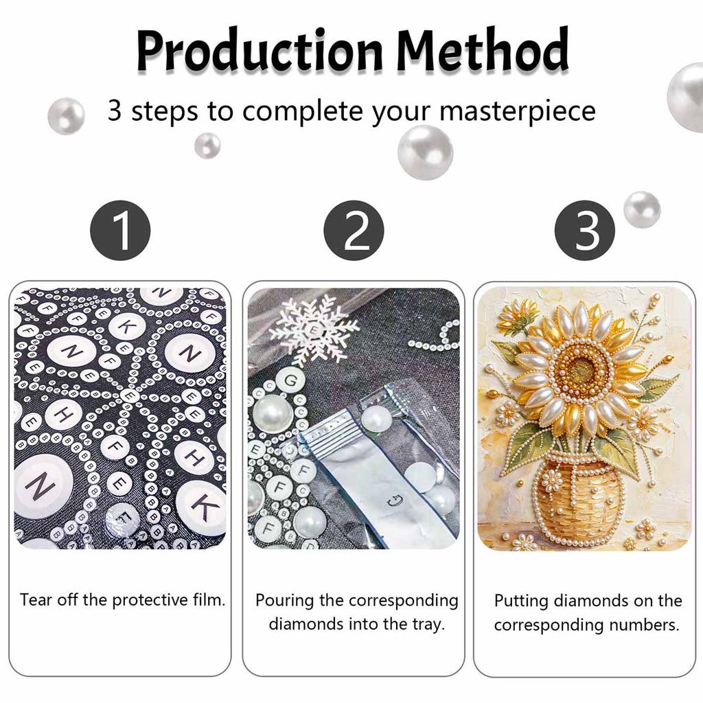 DIY Pearl Painting Canvas Sunflower Design Shiny 3D Bead Art Kit Creative Leisure Craft for Living Room Wall Decor