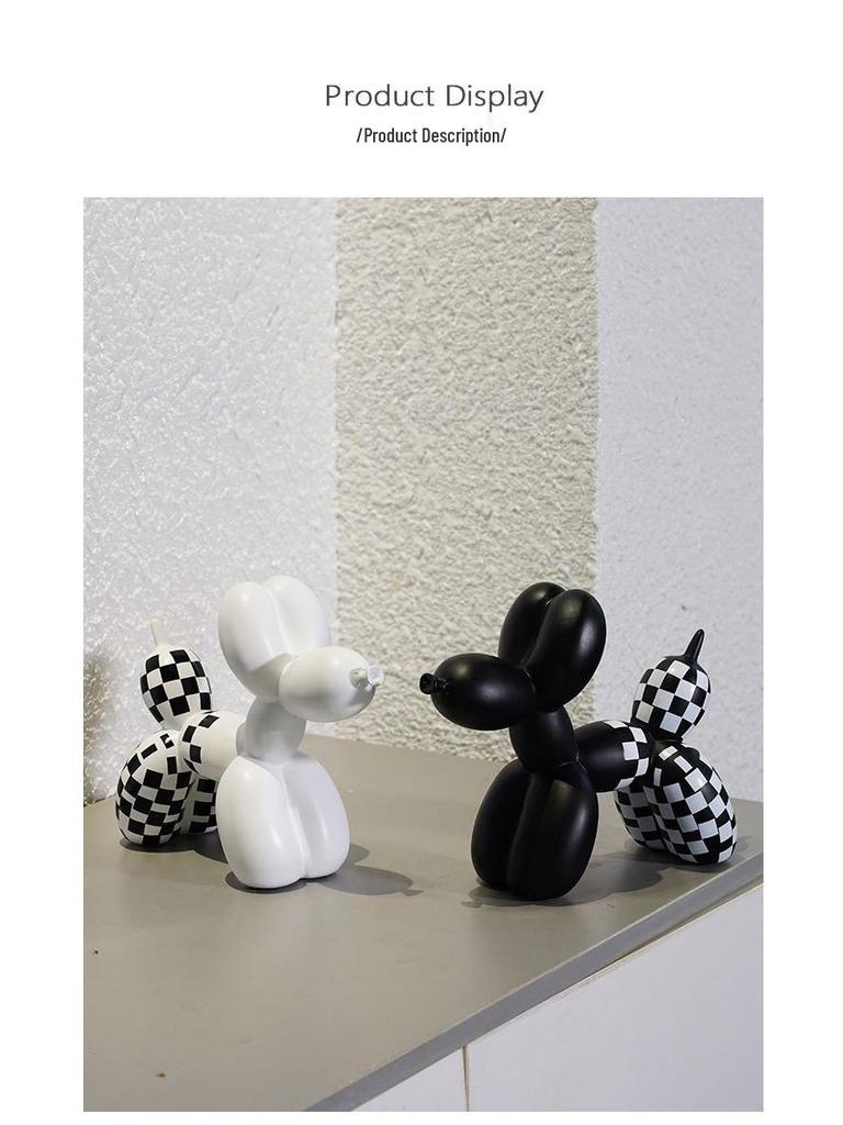 Szachownica Czarno-Biały Ozdoba Piesek z Balonu: Dekoracje Domowe z Żywicy do Salonu i Przedpokoju