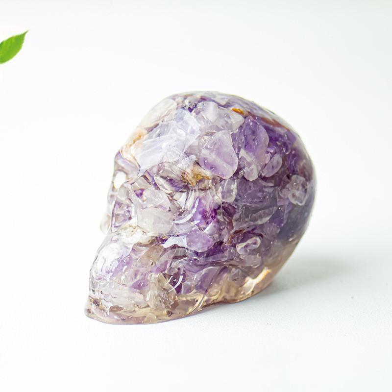 Crystal Resin Skull Decor With Natural Stones For Office And Home Tabletop Display