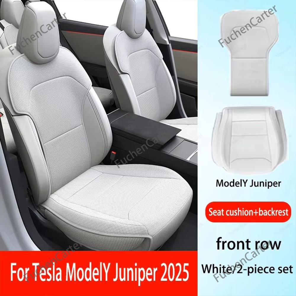 Four Seasons Universal PU Ventilated Seat Cushions For Tesla Model Y YL Juniper 2025+, Split Single Seats & Rear Back Row Set