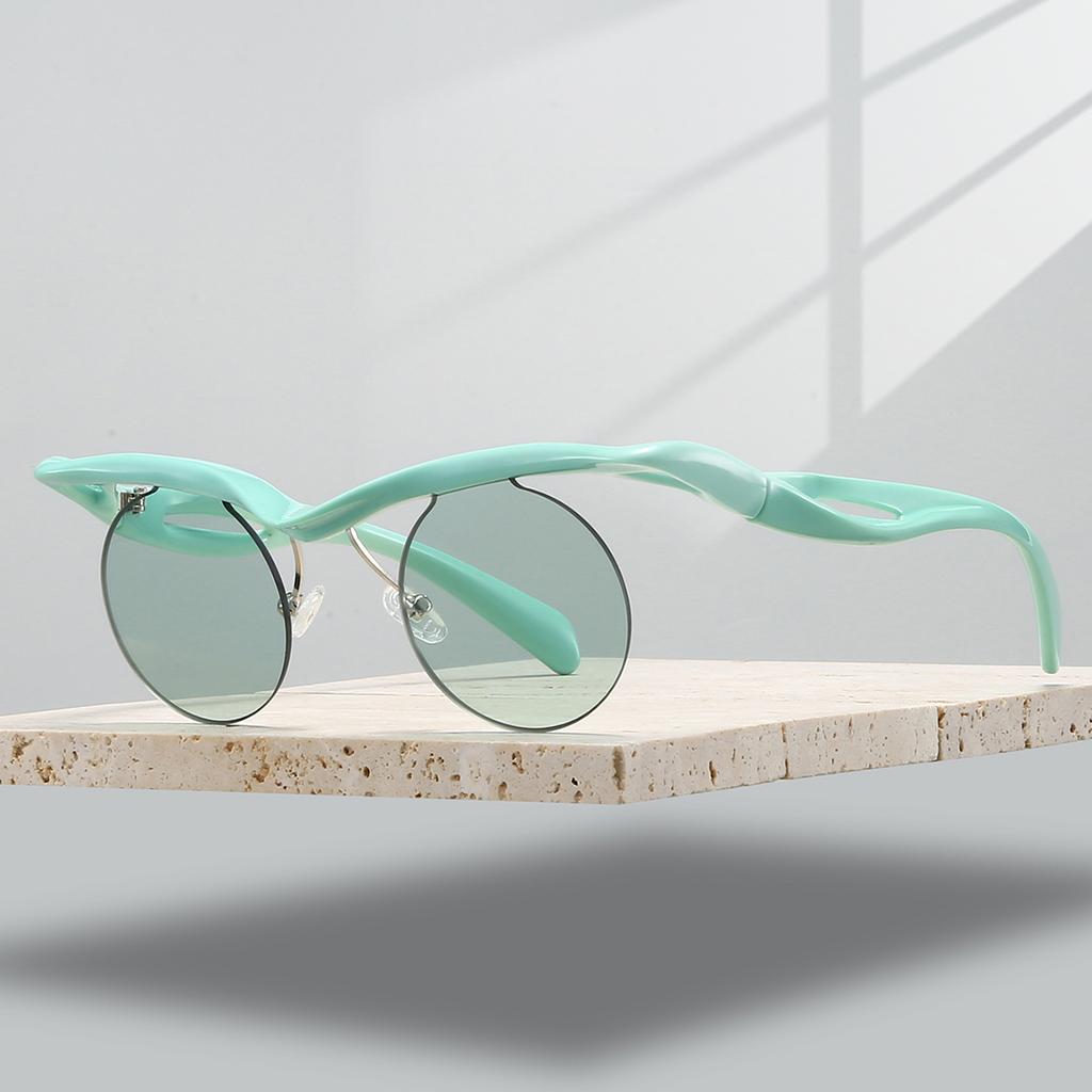 Fashion Irregular Vacation Beach Sunglasses Women Semi-rimless Round Shades Luxury Brand Vintage Punk Anti UV Sun Glasses