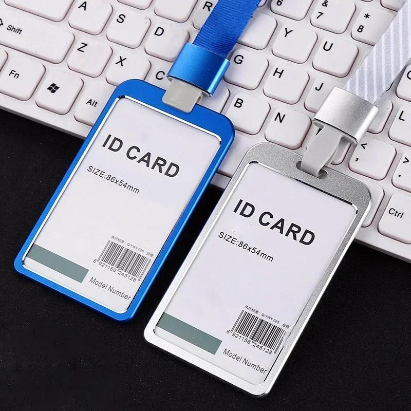 Credit Card Cover Women Aluminum Alloy Work Name Card Holders Case Business Work Card ID Badge Lanyard Holder Metal Bags