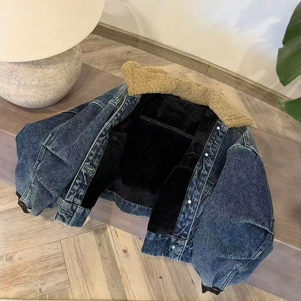 2025 Women's Winter Denim Jacket with Velvet Lining, Retro Short Style, Versatile and Thickened Loose Fit