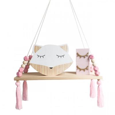 Wooden Nordic Style Hanging Tassel Bead Storage Wall Shelf Nursery Room Decor UK