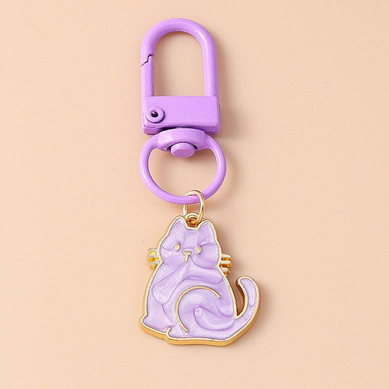 Lovely Enamel Cartoon Cat Keychain Animal Key Ring Pendants for Women Girls Handbag Decor DIY Jewelry Accessories Gifts