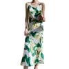 New Women's French Floral Mulberry Silk Satin V-Neck A-Line Camisole Dress - Slimming Summer Style