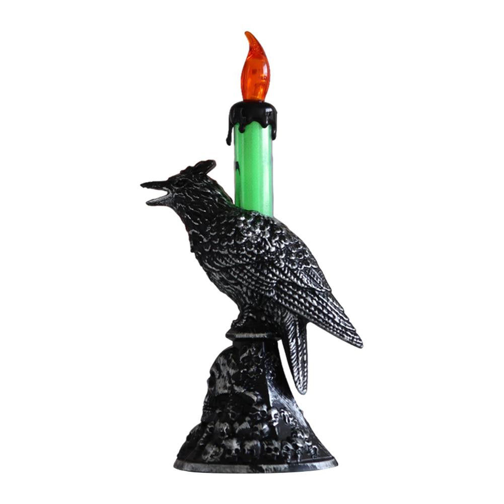 Schwarze Krähenstatue Leuchtender Kerzenständer LED-Kerzen Batteriebetriebene Kerzen Halloween Heimdekorationen Tischlampe