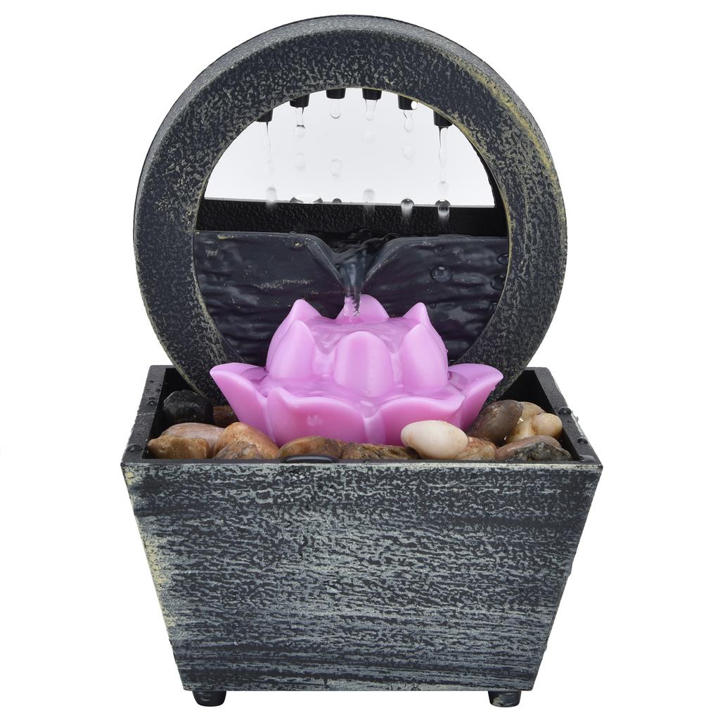 3V USB Plastic Flower Water Fountain LED Tabletop Fountain with Stones for Home Office Table