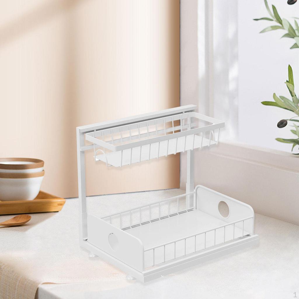 2 Tiers Under Sink Storage Rack Iron Cabinet Inside Pull Out for Dorm Office White