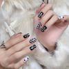 Plaid Press-On False Nails - Black & White Design for Daily Wear