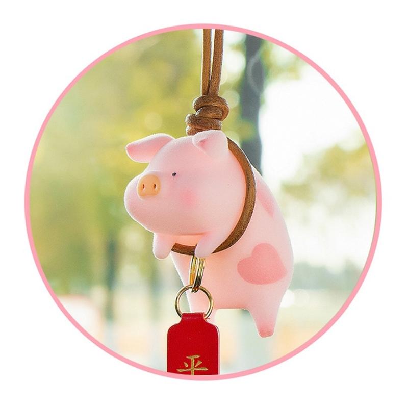 Car Rear View Mirror Pendant with Chinese Character Cute Swing Lucky Pig Piggy Hanging Ornament Auto Interior Decor