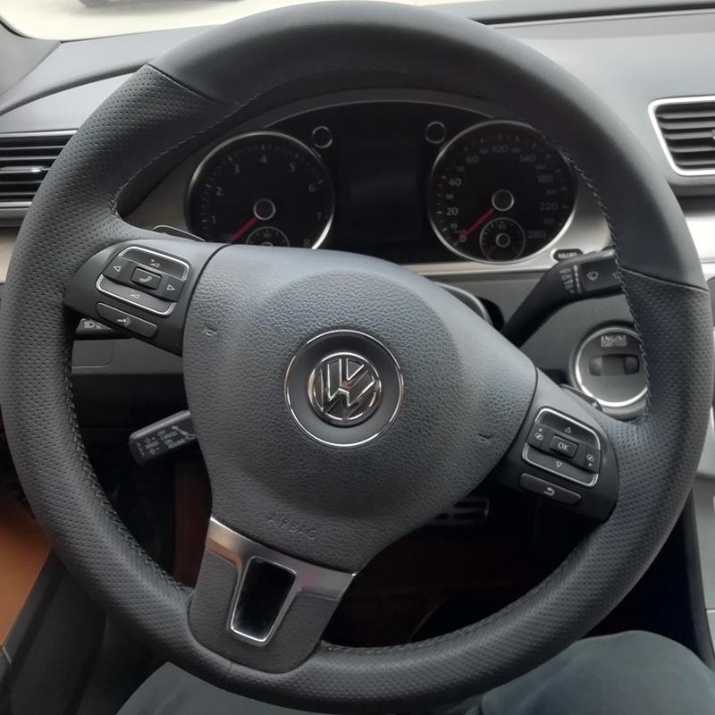 Black Artificial Leather Car Steering Wheel Cover Wrap For Volkswagen VW Gol Tiguan Passat B7 Passat CC Touran Jetta Mk6