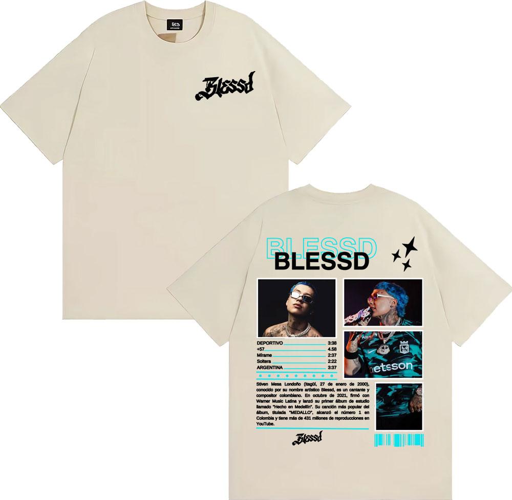 2025 Summer Rapper BLESSD BENDECIDO Tour Tshirt Mens Cotton Shortsleeved Tshirt Fashion 90 S Retro Hiphop Tshirt