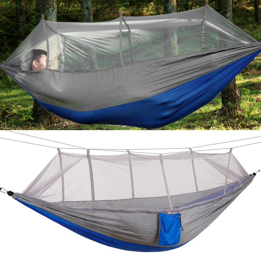 Portable Camping Travel Hammock Hanging Bed with Mosquito Net (Gray   Blue)