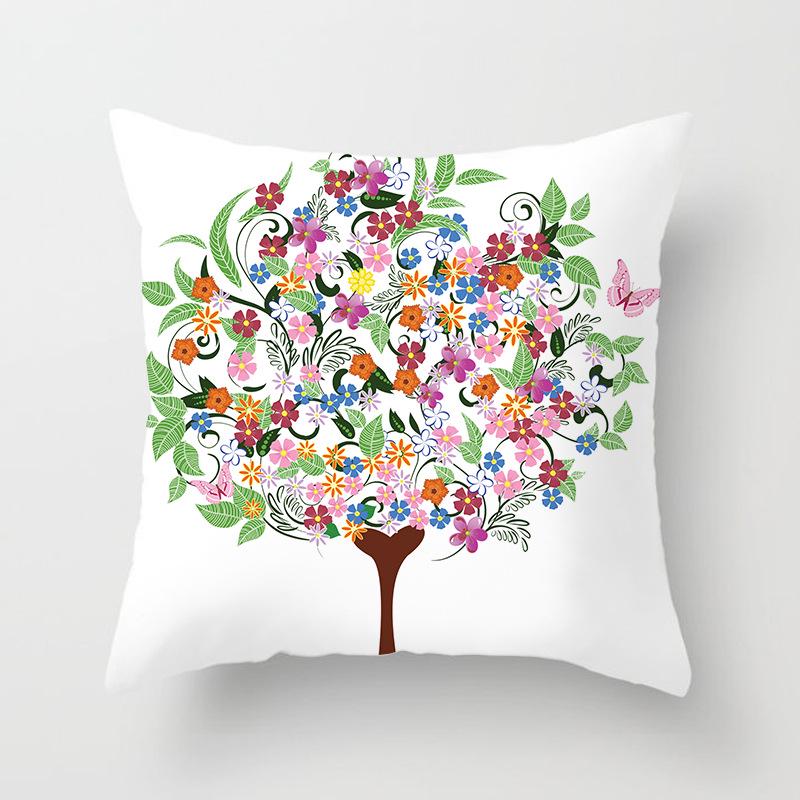 Painted Tree Digital Printed Peach Skin Square Pillow Cushion Cover Home Furnishings