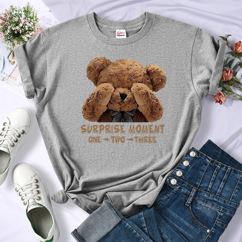 One Two Three Teddy Bear Printed Women T Shirt AllMatch Casual Short Sleeve Summer Soft Top Hip Hop Oversize FeUnisex Clothes