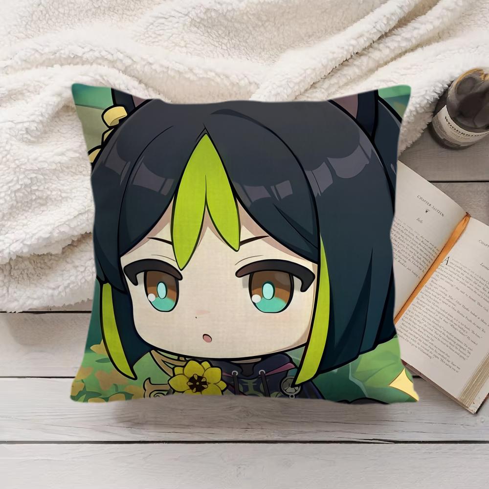 Tighnari Cute Genshin Impact Cushion Cover Silky Short Plush Invisible Zipper Dustproof Sofa Pillow Case For Home Decor