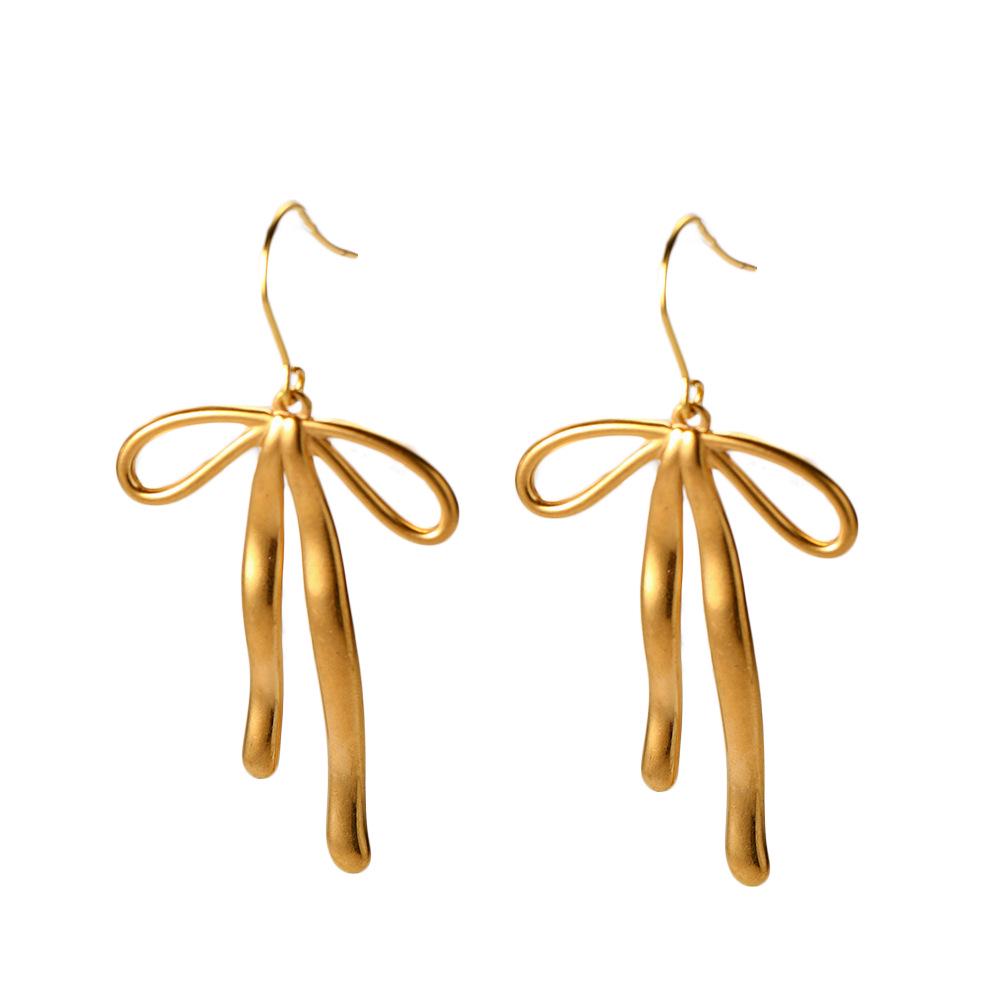 18K Gold Stainless Steel Bow Pendant Earrings - European & American Style Women's Jewelry