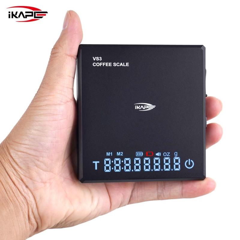 IKAPE Rechargeable Mini Coffee Scale with Timer Portable Mirror Scale 2kg/0.1g Accurate Scale For Espresso&Pour-Over Coffee Plastic Black