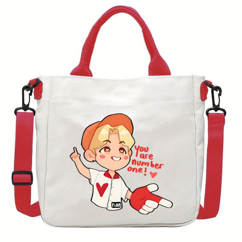 Felix Kpop Band Super Star Printed Crossbody Bag Casual Canvas Shoulder Bags