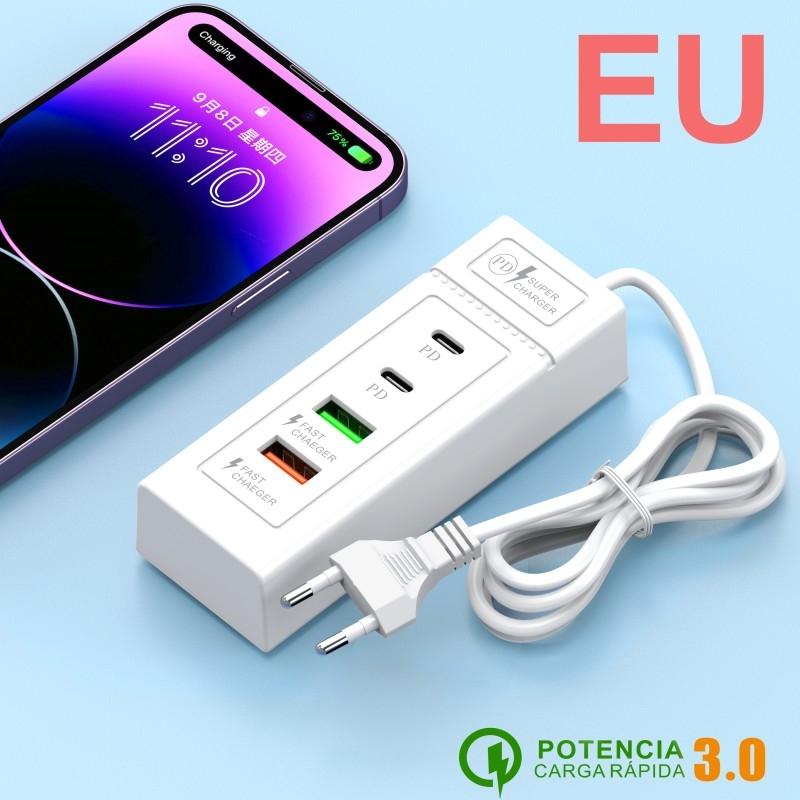 Carregador rápido com tomada USB tipo C 3.0, estação divisora de energia 5V4A, plugue de carregamento de telefone, tomada elétrica USB UE