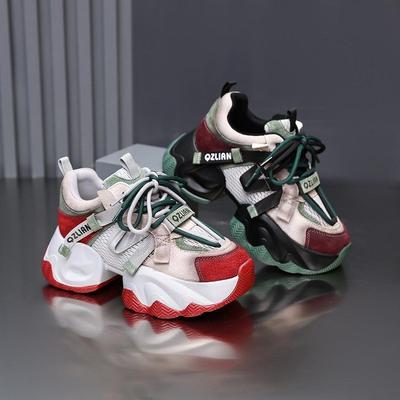 Shoes 2025 Autumn New Soft-soled Color Matching Casual Versatile Lace-up Versatile Women's Shoes Thick-soled Heightening Sports Shoes