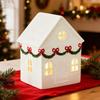 Christmas Mini Village House Figurine LED Lighted Winter Resin Town Cottage Tiny Desktop White House Ornament for Home Shelf Cabinet Table Decor