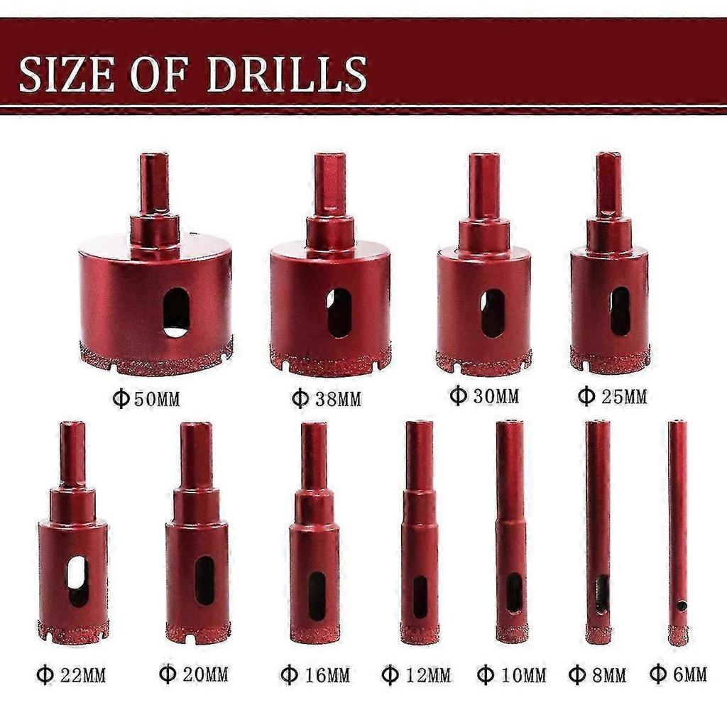 Diamond Hole Saw Set, Diamond Core Bit for Tile/Glass/Marble (6mm-50mm 11 Pieces)