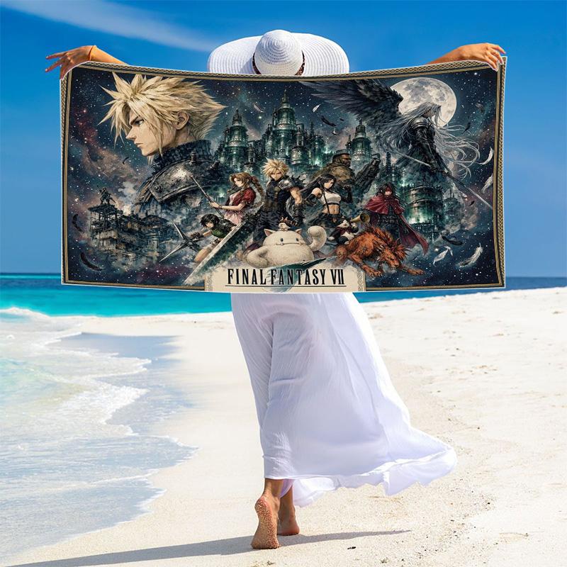 Ffvii Game Print Beach Towel, Large Soft Quick Dry Towel for Beach Camping Swimming