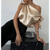 Women One Shoulder Satin Blouse With Bow Detail Elegant Sleeveless Party Tops