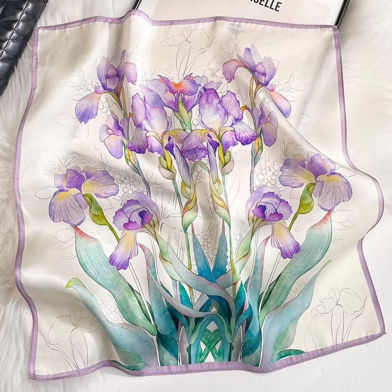 New 100% Pure Silk Scarf Women Neck Hair Foulard Luxury High Quality Bandana Square Headband Hijab Print Poncho Scarves Pashmina