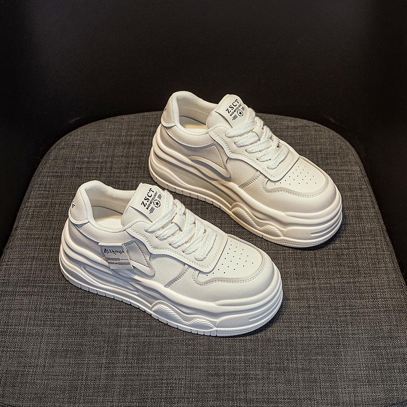 5587 little white shoes women's spring new thick-soled cowhide lace-up board shoes sports versatile break