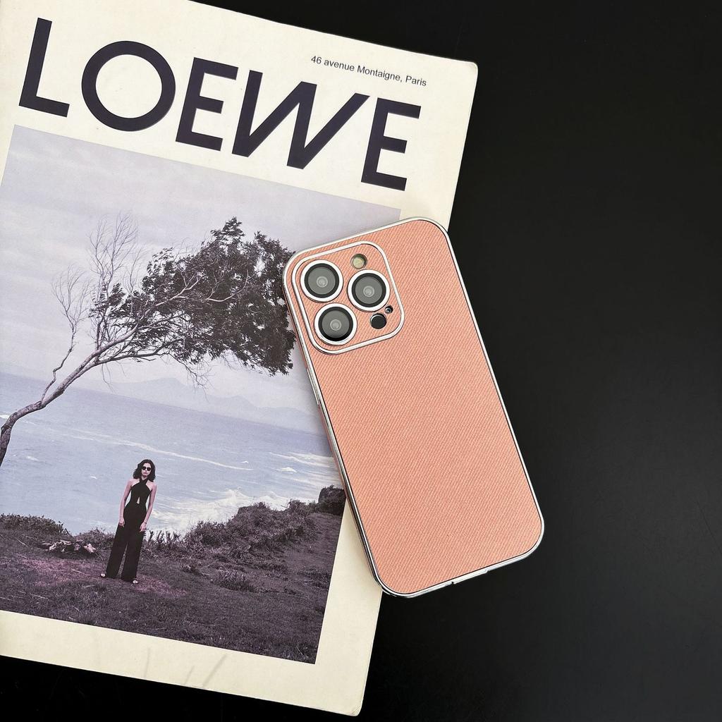Cowboy Leather Pattern Phone Case for IPhone 16 Promax Plated Edge Side Adhesive Anti Slip for Apple 15 Protective Cover