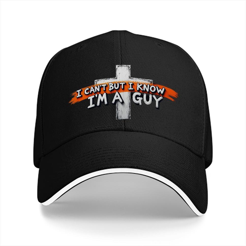 Mens and Womens BlackWhite Graffiti Street Art Baseball Cap with I Cant But I Know Im a Man Christian Faith Design and