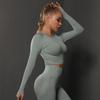 Seamless Tight Solid Color Pleated Sports Long Sleeved Top With High Elasticity, Breathability, Running, Fitness, Yoga Clothes For Women